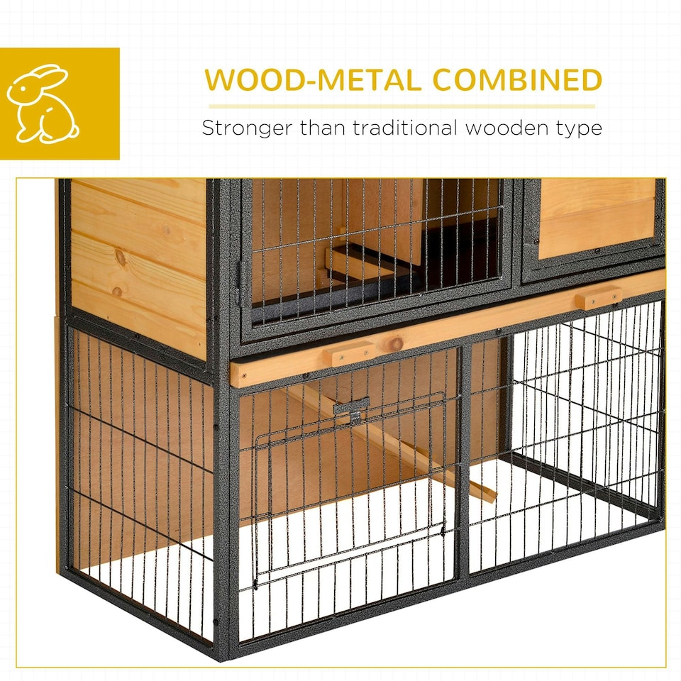 image 1 of PawHut Guinea Pig Hutch, Elevated Pet House w/ Tray & Ramp, Yellow