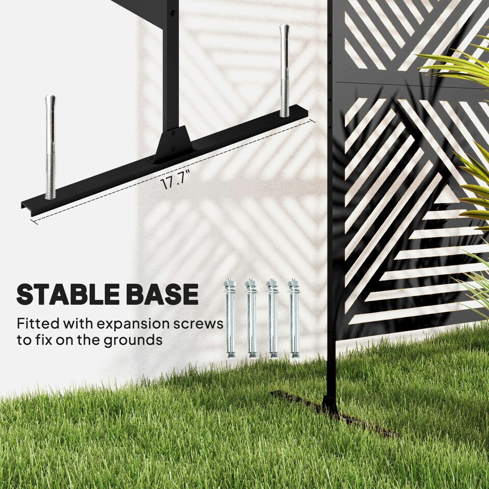 image 1 of Outsunny Decorative Outdoor Privacy Panel with Stand, Rhombus Black Black