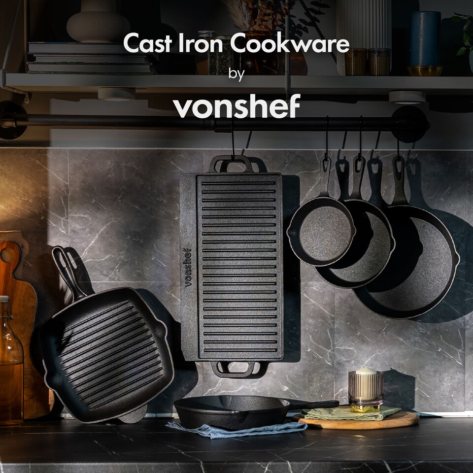 image 1 of VonShef Cast Iron Griddle Plate, Pre-Seasoned Non-Stick