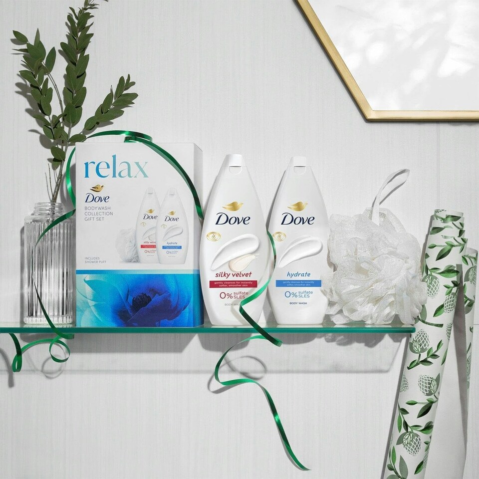 image 1 of Dove Body Wash Collection Gift Set Cleans Smoother Skin Relax 3 Piece