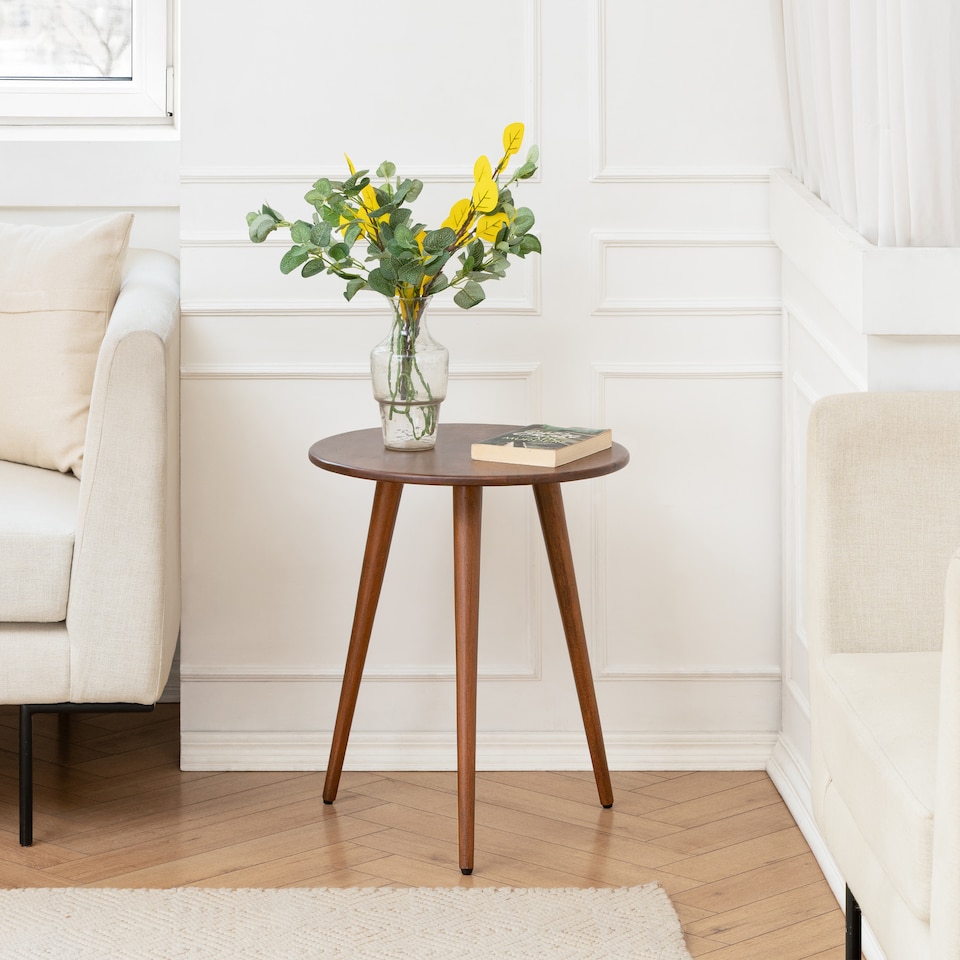 image 1 of Judy Round Solid Mango Wood Side Table with Tripod Legs for Bedroom