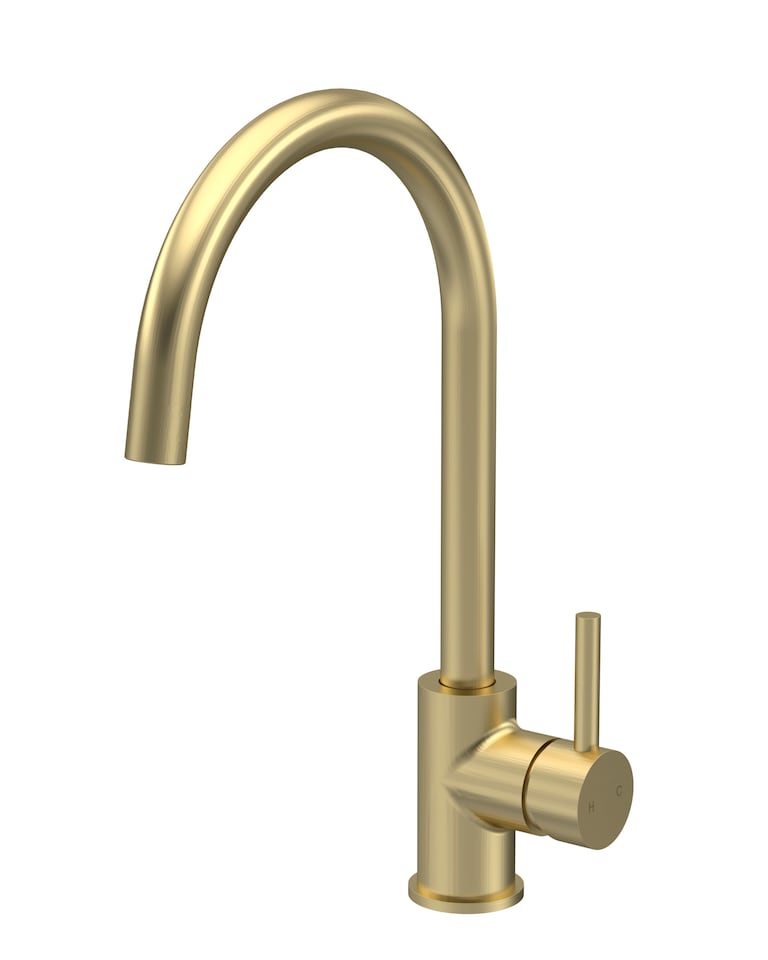 image 1 of Balterley Lacerta Kitchen Mono Mixer Tap with Single Lever Handle, High Curved Swivel Spout | Copper | Brushed Brass | 1