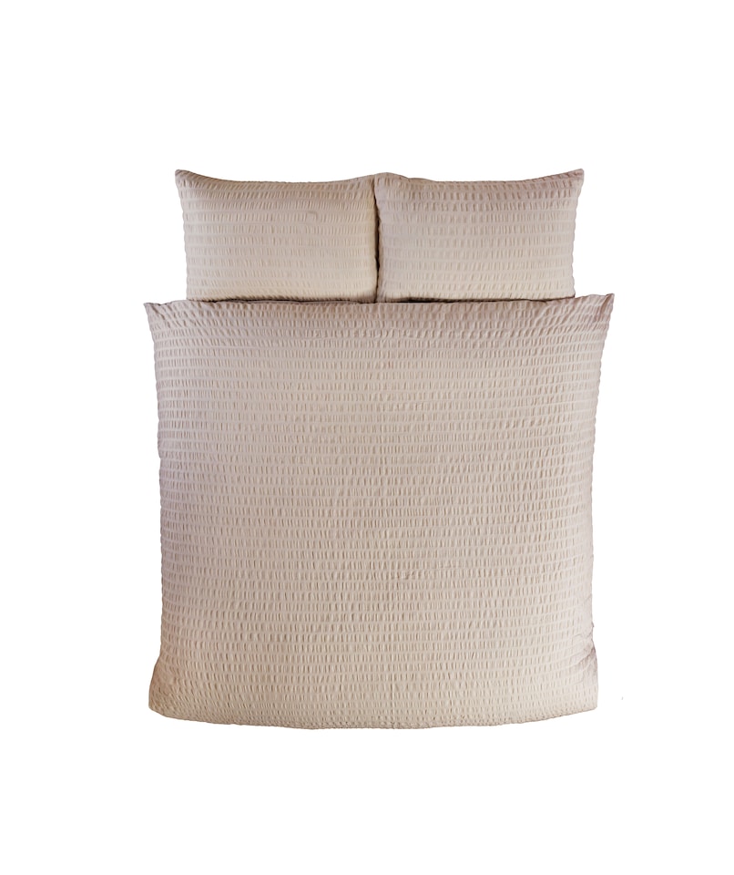 image 1 of Seersucker Polycotton Luxury Duvet Cover Set with Pillowcase | Cream | Super King