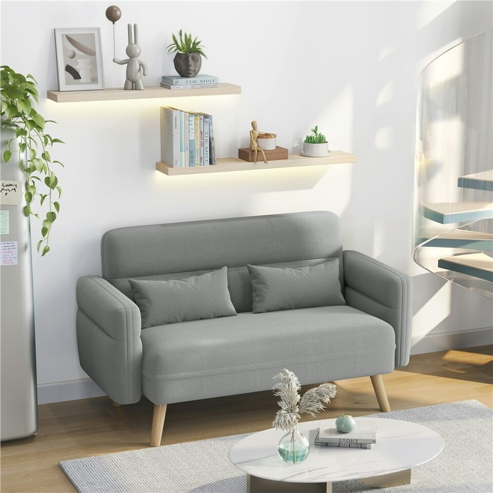 image 1 of Yaheetech Fabric Loveseat Sofa with Lumbar Pillows for Small Space
