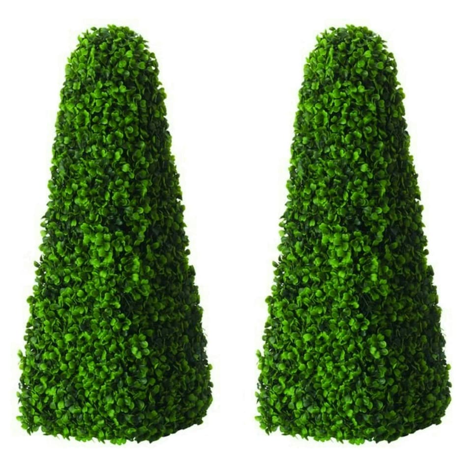 image 1 of Primrose Artificial Buxus Grass Obelisk Topiary Tree with Square Base 90cm