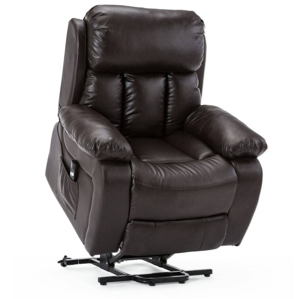 image 1 of Chester Single Motor Rise Recliner Bonded Leather Heat & Massage Chair (Brown)