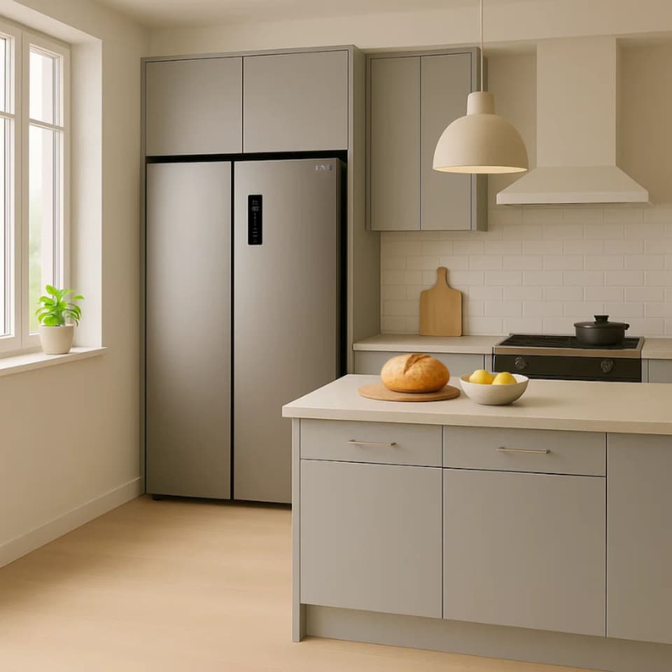 image 1 of HYE 505 Litre Frost Free American Fridge Freezer, 92cm, Inox - RF01AM505DS07