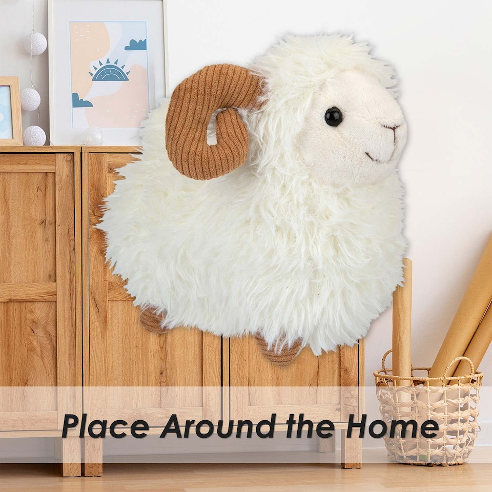 image 1 of vfm-estore Sheep With Horns Soft Plush Toy - Huggable White Farm Animal Stuffed Toy