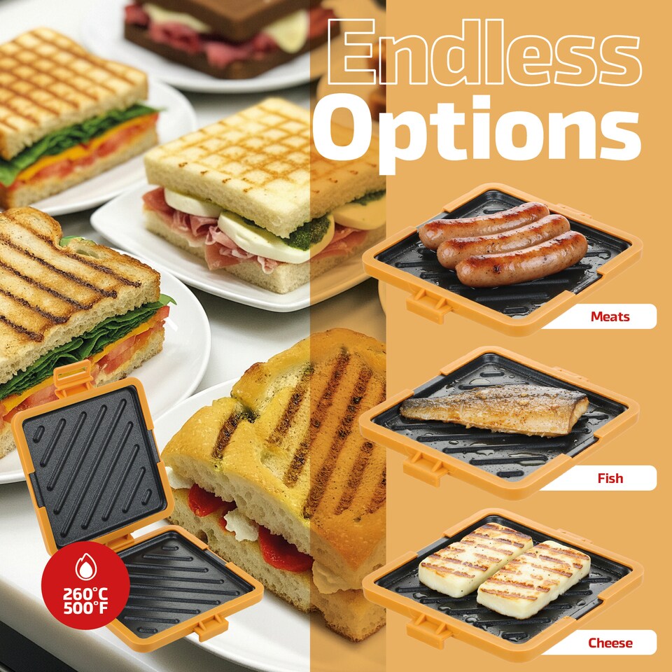 image 1 of SPARES2GO Microwave Toastie Maker Sandwich Grill Microwaveable Grilled Non-stick Silicone