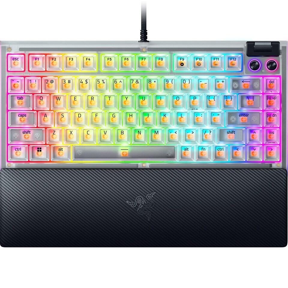 BlackWidow V4 75% Phantom White - Hot-swappable mechanical gaming keyboard - Orange Tactile Switches - Media roller with 2 dedicated media keys - RGB - US Layout | Phantom White Edition