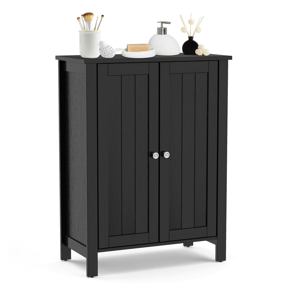 image 1 of COSTWAY Bathroom Floor Storage Cabinet Storage Organizer Black Black