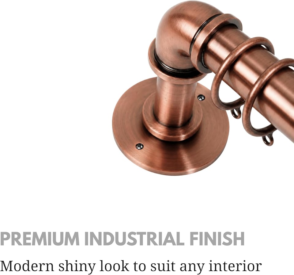 image 1 of Lister Cartwright 25mm Antique Copper Industrial Pipe Extendable Curtain Pole Heavy Duty Metal Curtain Rod with Rings(120-320 cm)