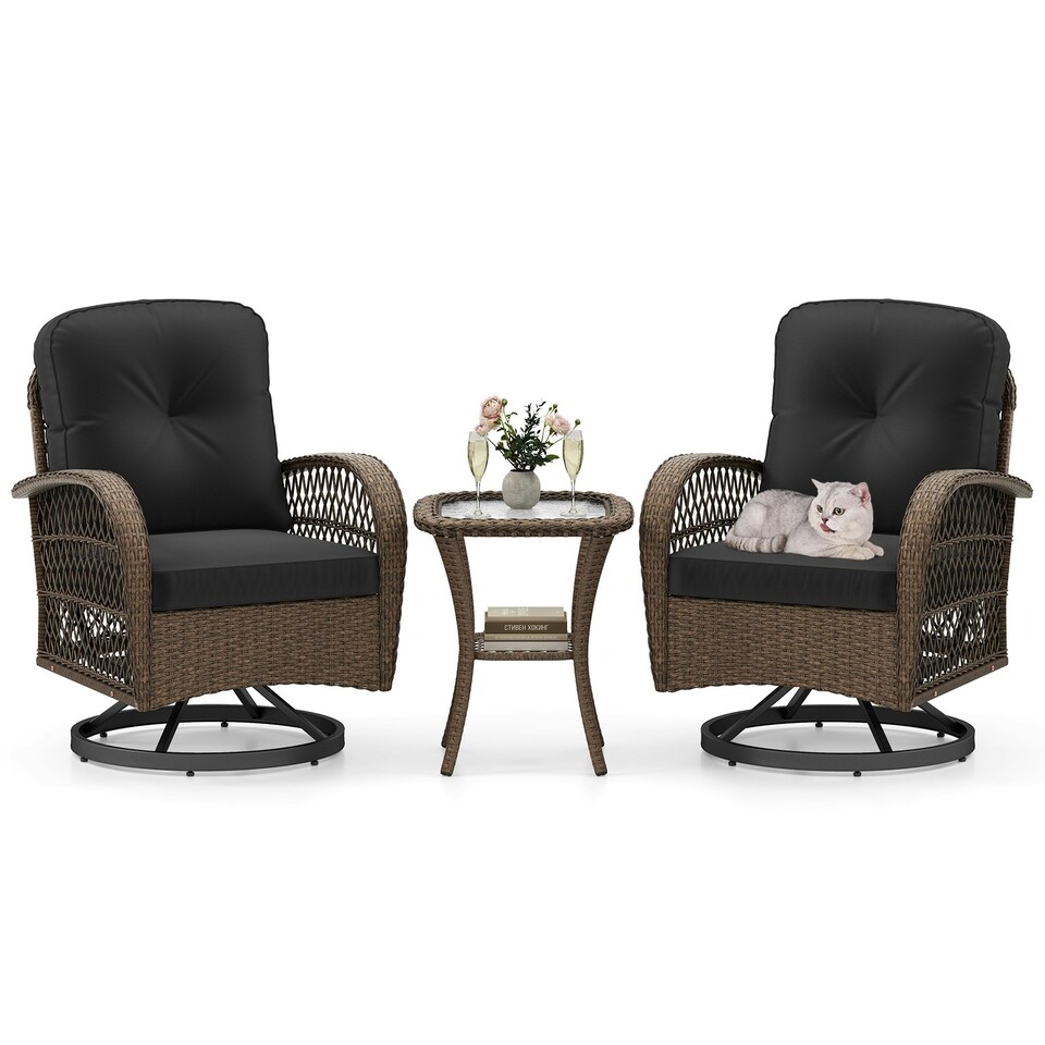 image 1 of COSTWAY 3 Pieces Patio Rattan Bistro Conversation Set Black