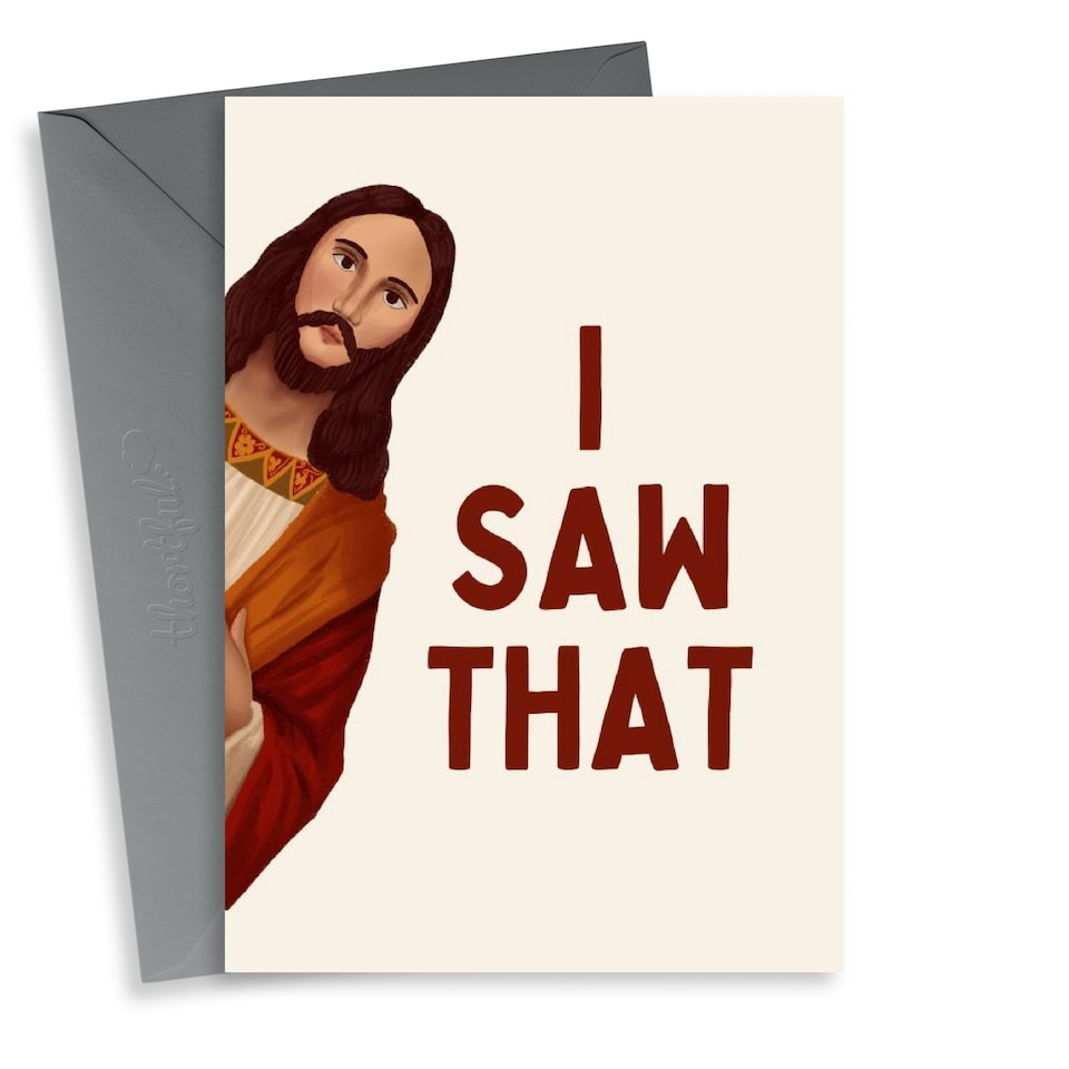 image 1 of Funny Christmas Card - Peeking Jesus - I Saw That