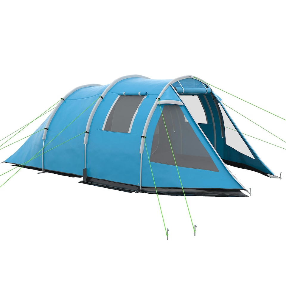 image 1 of Outsunny 3-4 Persons Tunnel Tent, Two Room Camping Tent w/ Windows, Black