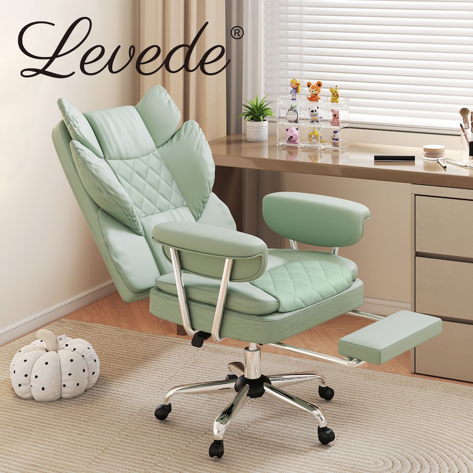 image 1 of Levede Office Desk Chair Big and Tall for Heavy People with Footrest PU | Green | Green | One Size