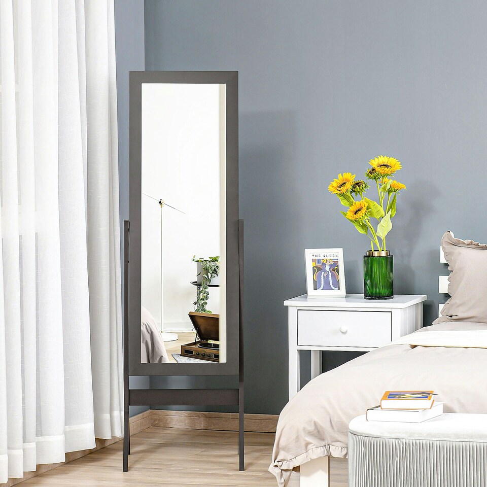 image 1 of HOMCOM Freestanding Dressing Mirror 148x47cm Adjustable Angle Dark Brown Frame