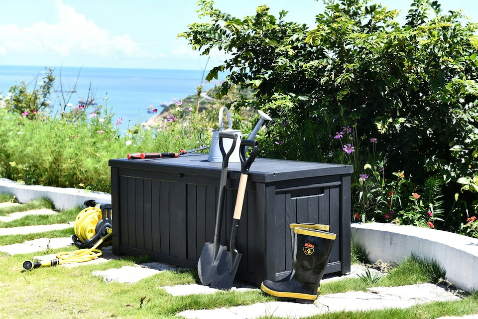 image 1 of Centurion Supports TUNGSTEN 450 Litre 119 Gallon Waterproof Extra Large Lockable Easy-Open Garden Storage Box Outdoor Organiser in Black | Black | 1