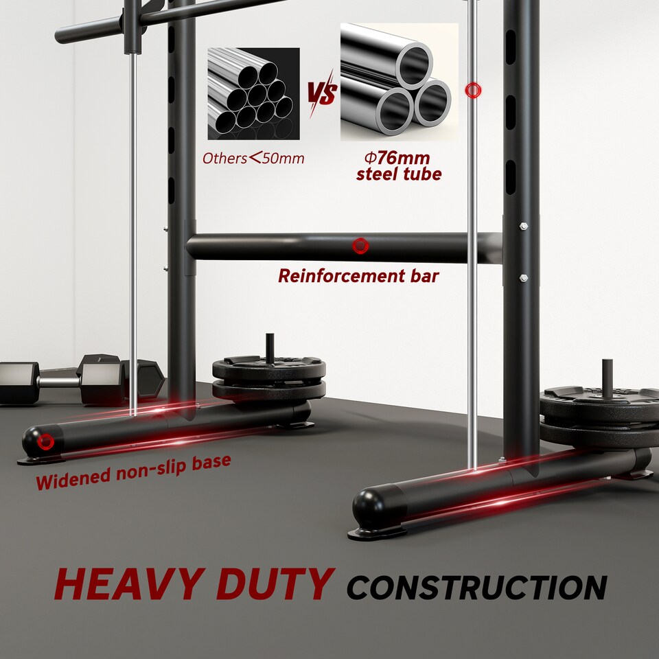 image 1 of HOMCOM Adjustable Squat Rack with Pull Up Bar and Barbell Bar for Home Gym