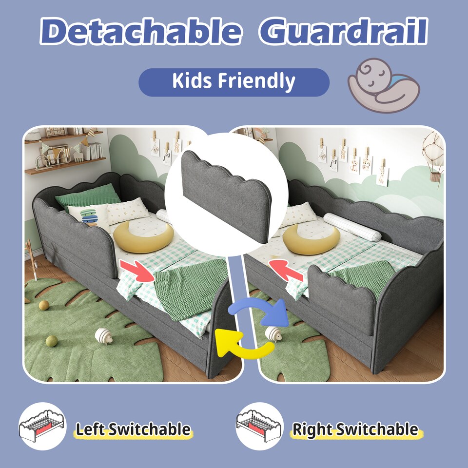image 1 of 3ft Single Daybed Frame with Slatted Base, Multi-Functional Bed for Adults & Children