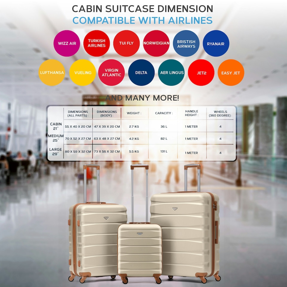 image 1 of Flight Knight Suitcase Set, Large Suitcase, Extra Large Suitcase, Cabin Suitcase 55x40x20cm - 60+ Airlines Approved - EasyJet, Jet2, Ryanair Priority Carry On Cream | Cream | Large