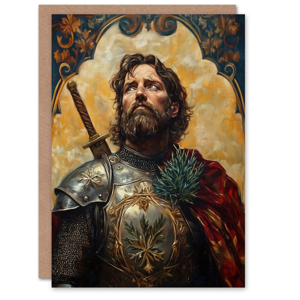 image 1 of William Wallace Thistle Art Nouveau Portrait Birthday Greeting Card