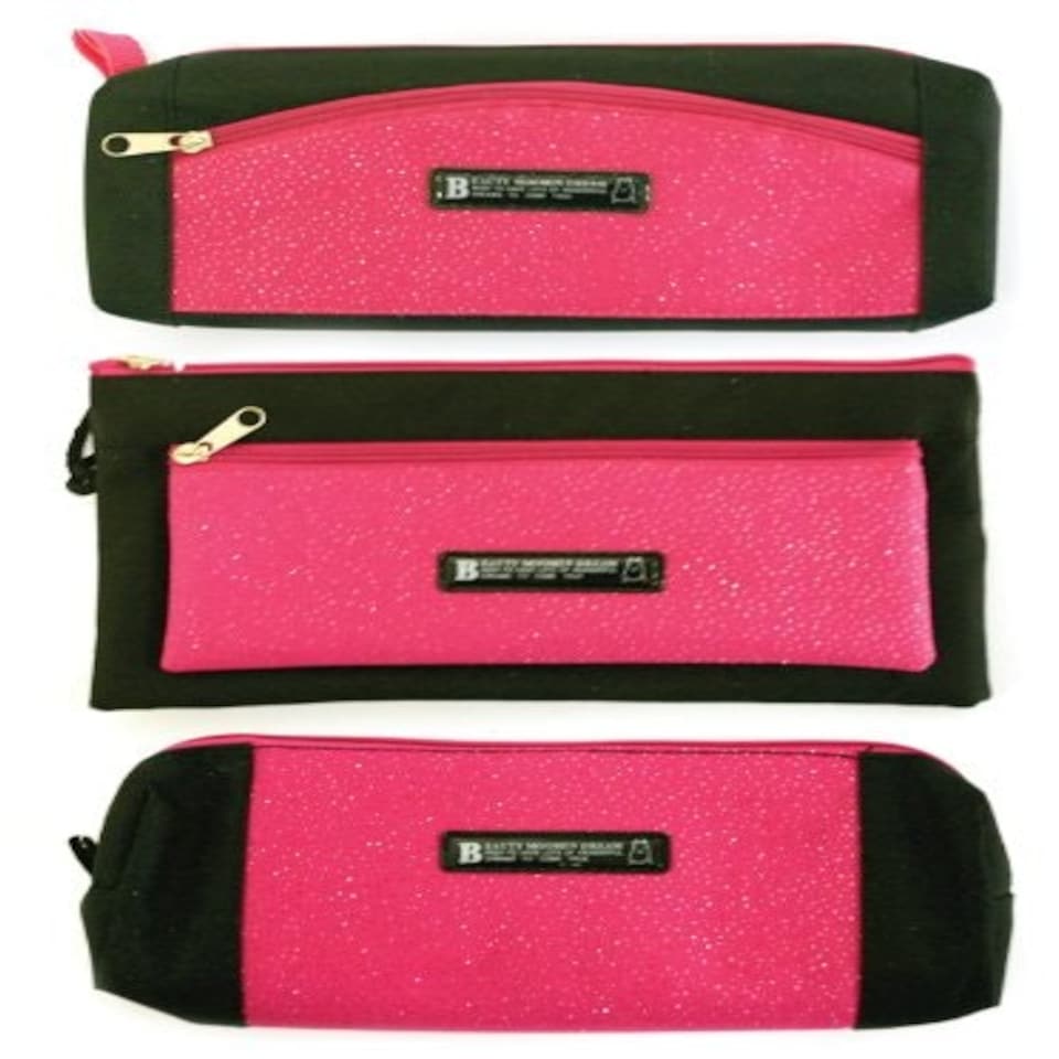 image 1 of Just Stationery Assorted Shaped Glitter Pencil Case - Pink/Black single supplied