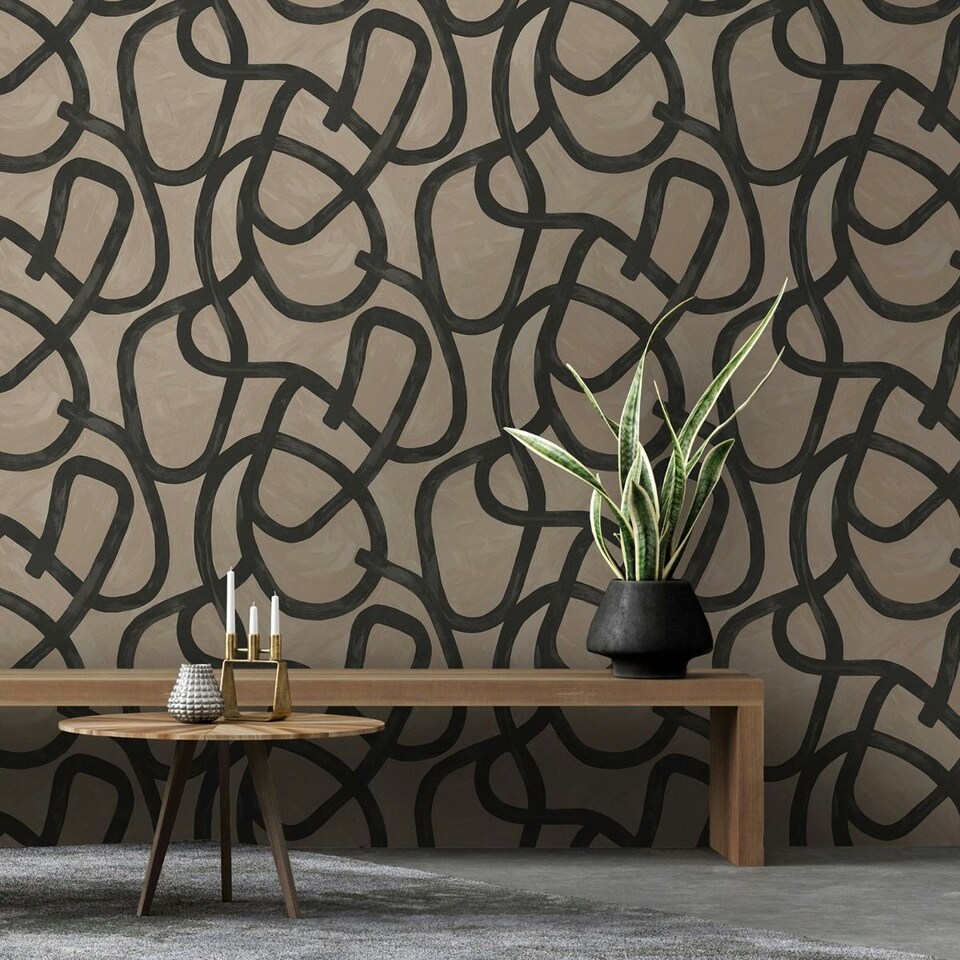 image 1 of Holden Décor Linear Swirl Wallpaper - Taupe - 10m x 53cm Brown