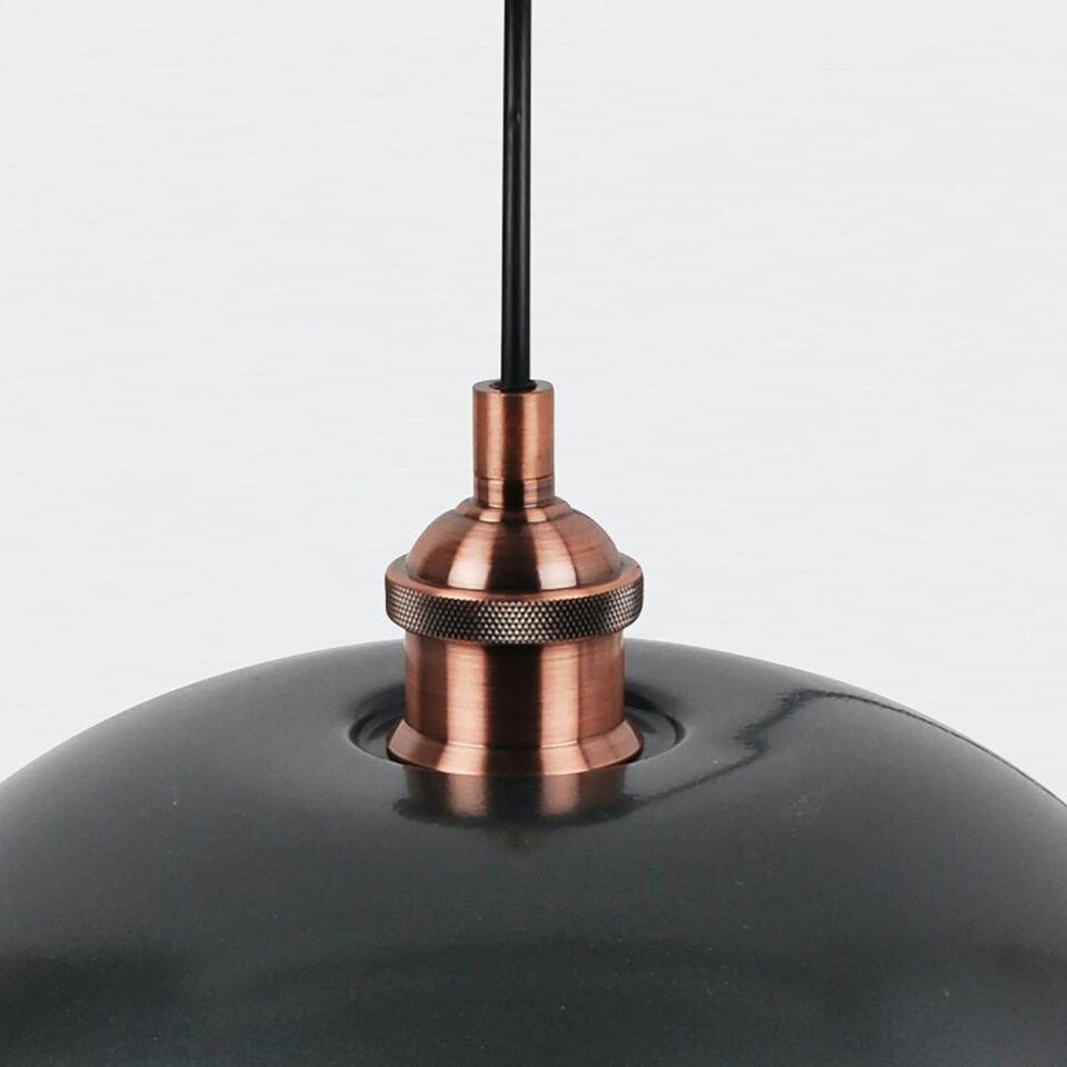 image 1 of First Choice Lighting Pair of Industrial Nickel with Copper Detail Dome Pendants Silver | Copper