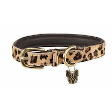 Digby & Fox Leopard Print Cow Hair Leather Dog Collar - Brown/Black - XXS - Neckline: 20cm-28cm