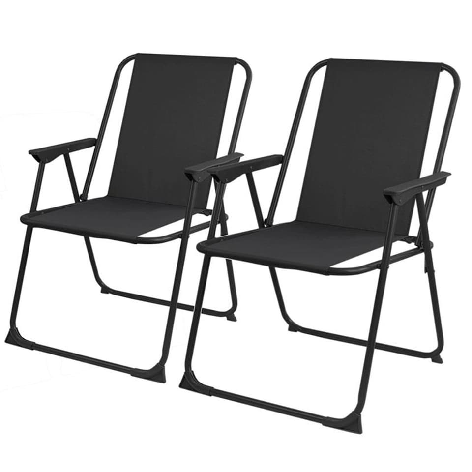 image 1 of Gr8 Garden 2 x Black Folding Chair Garden Deck Patio Camping Beach Fishing Outdoor Seat Set