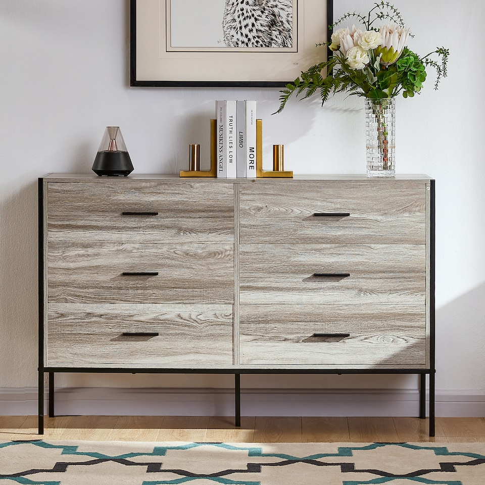 image 1 of Vida Designs Brooklyn 6 Drawer Chest of Drawers Industrial Bedroom Storage, Grey