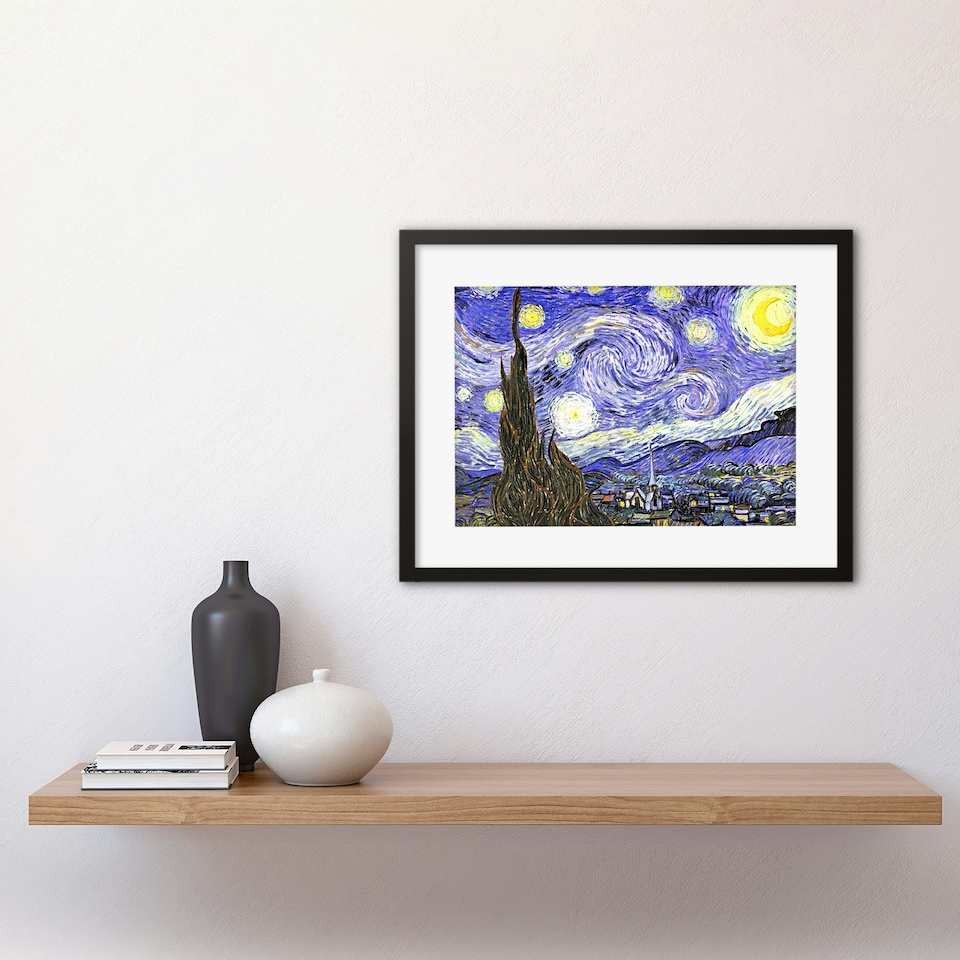 image 1 of Vincent Van Gogh Starry Night Old Master Painting 12x16" Framed Wall Art Print