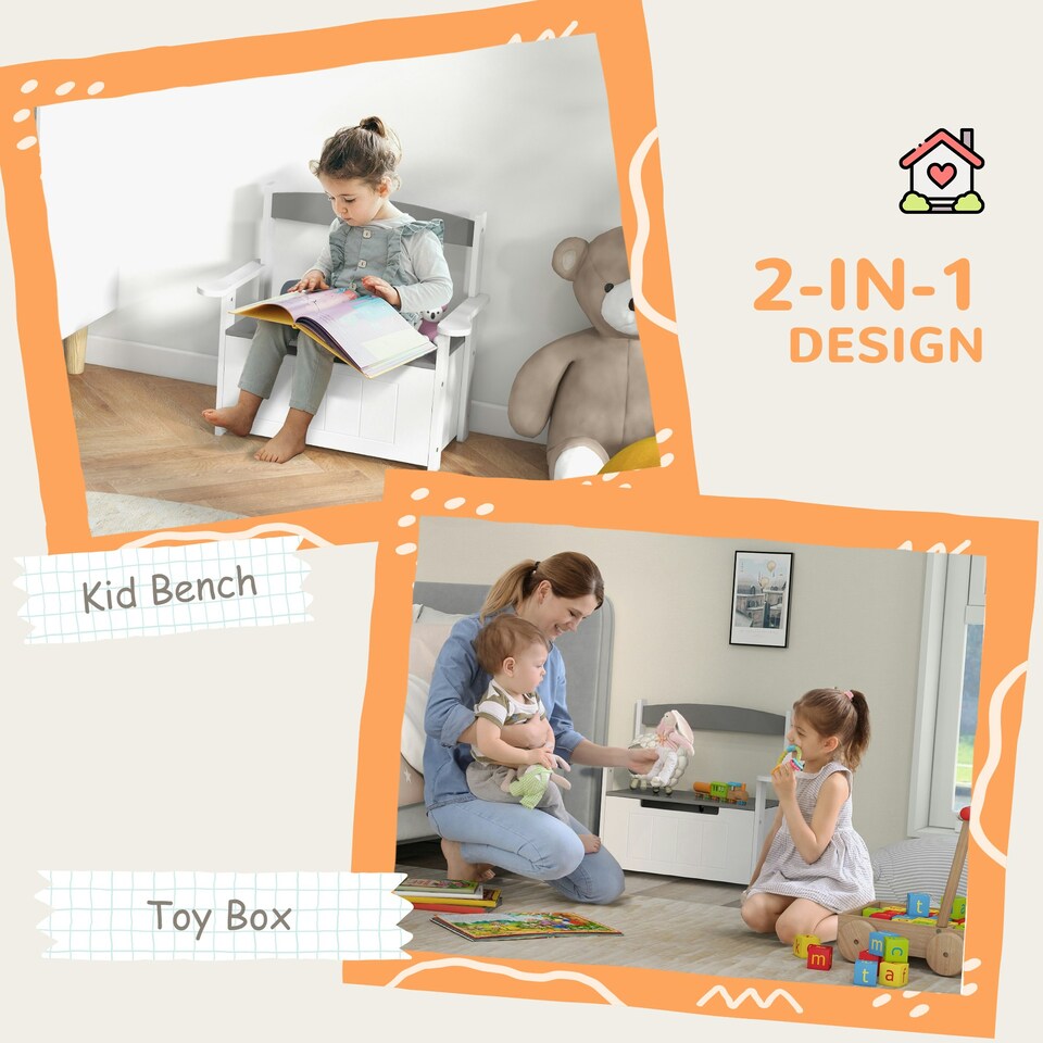 image 1 of AIYAPLAY 2 in 1 Toy Box for Kids with Safety Lid for Bedroom, Nursery Grey | 68.5L x 34W x 58Hcm
