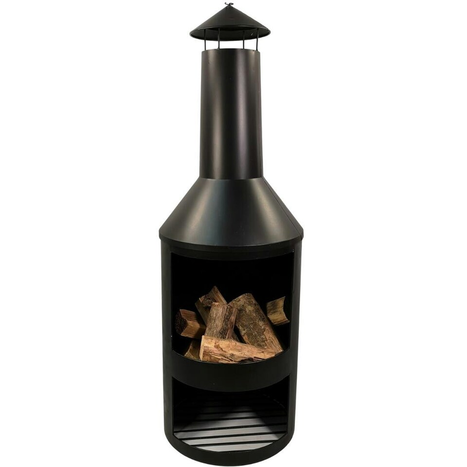 image 1 of 1.4m Tall Outdoor Garden Patio Chiminea Log Burner Fire Pit with Log Store & Cover