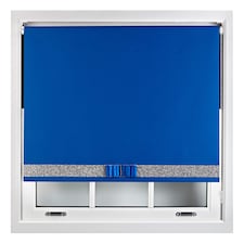 FURNISHED Blackout Roller Blind with Silver Glitter Trim and Blue Bow Trimmable Window Shade | Blue | Blue | (W) 175cm x (L) 210cm