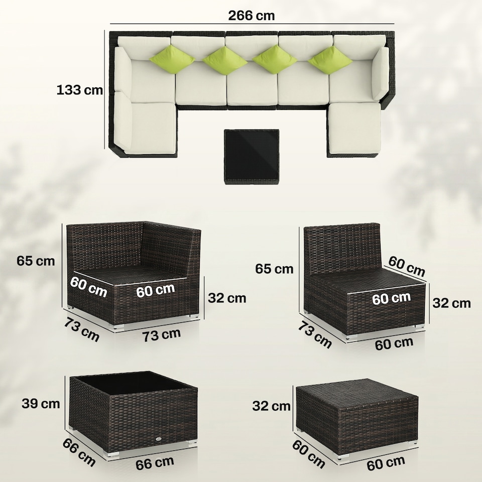 image 1 of Outsunny 8 Pieces Patio Rattan Sofa Set Outdoor Garden Furniture Set Brown