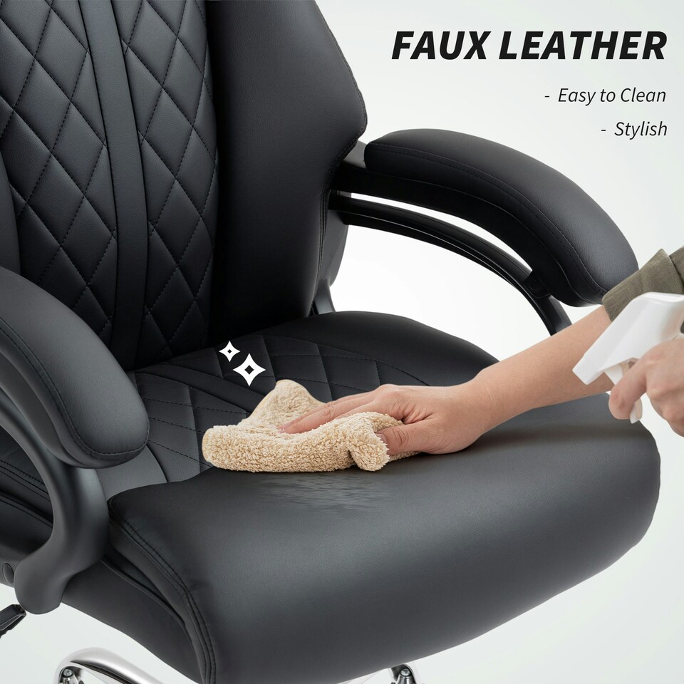 image 1 of HOMCOM PU Leather Office Chair with Spring Padding, Swivel Wheels, Black Black