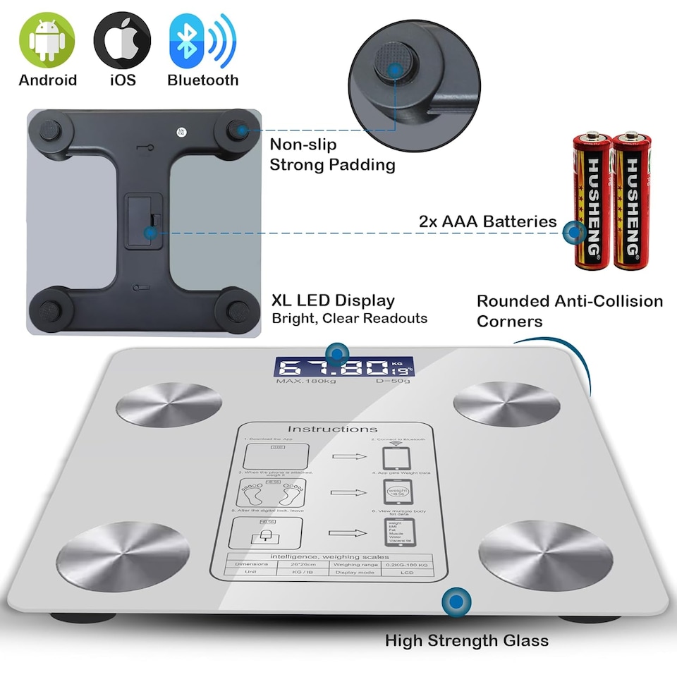 image 1 of Smart Bluetooth Weight Scales Bathroom Scales Weighing Body Scale with App Fitness Tracking High Accuracy Body Composition Monitor