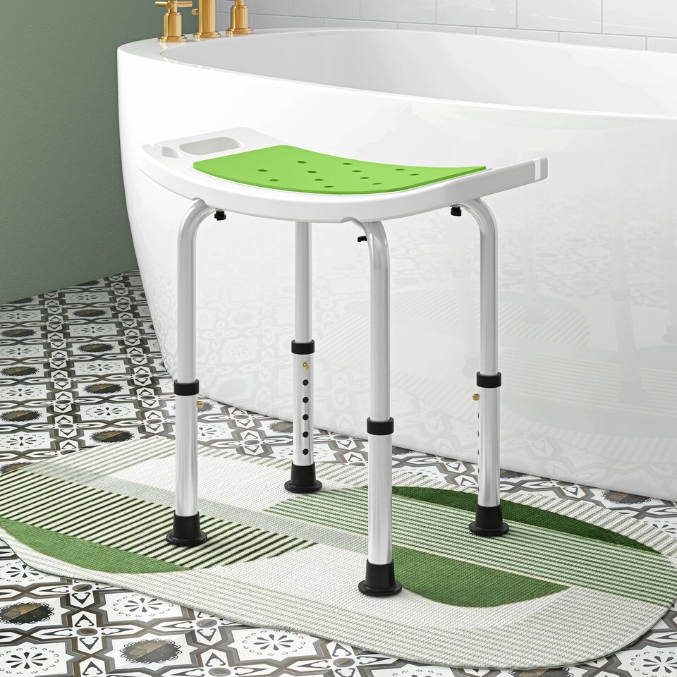 image 1 of HOMCOM Shower Chair, Adjustable Height Shower Stool with Aluminium Frame and Non-Slip Feet, Bathtub Stool Seat for Elderly Disabled Handicap, Green