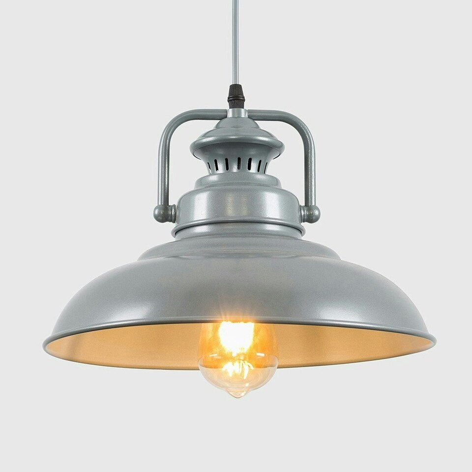 image 1 of ValueLights Duomo Painted Grey Pendant Light and E27 Pear LED 4W Warm White 2700K Bulb