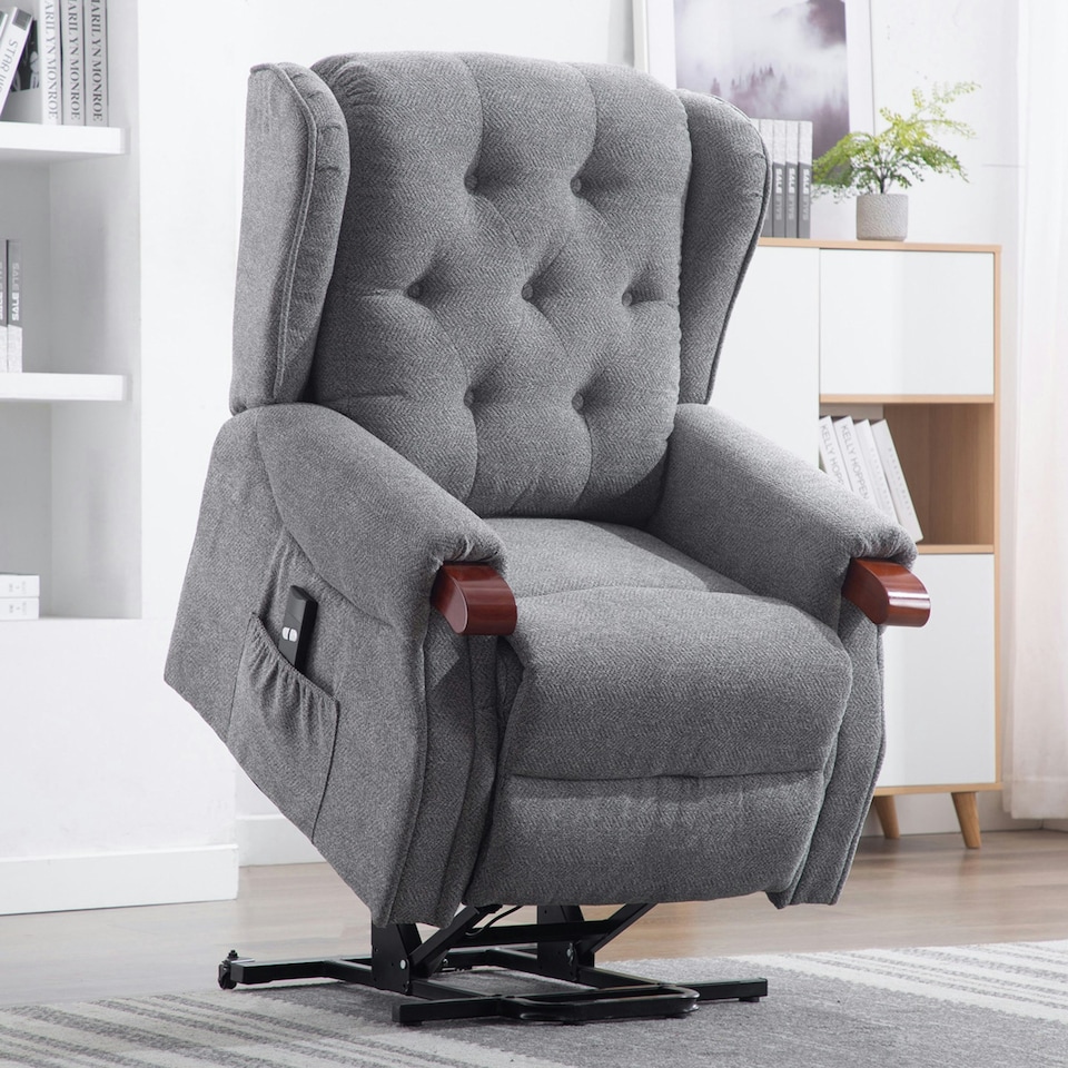 image 1 of Harrogate Single Motor Electric Rise Recliner Fabric Lift Riser Chair (Grey)