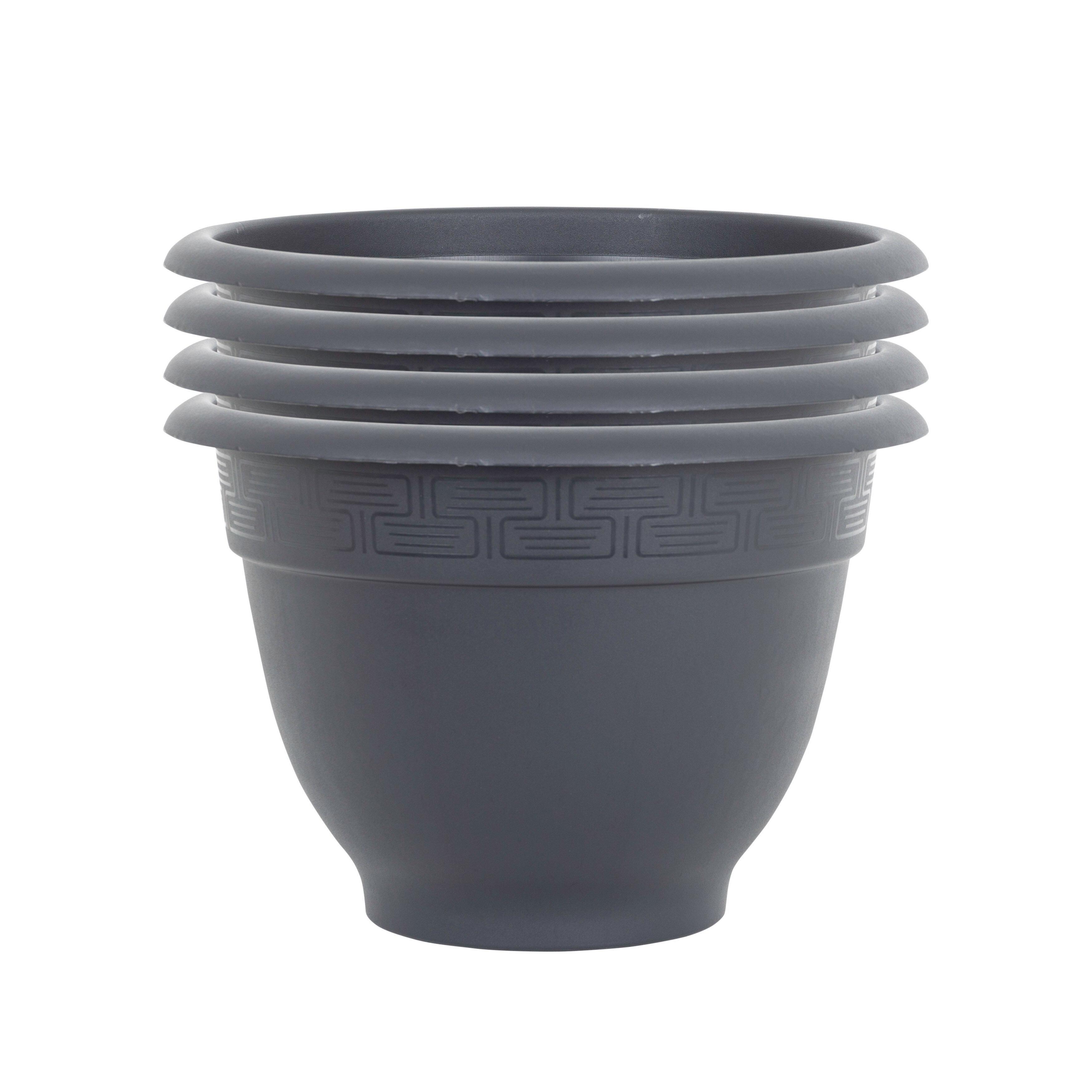 Wham Bell Pot 4 x 44cm Round Plastic Garden Planters Black Slate