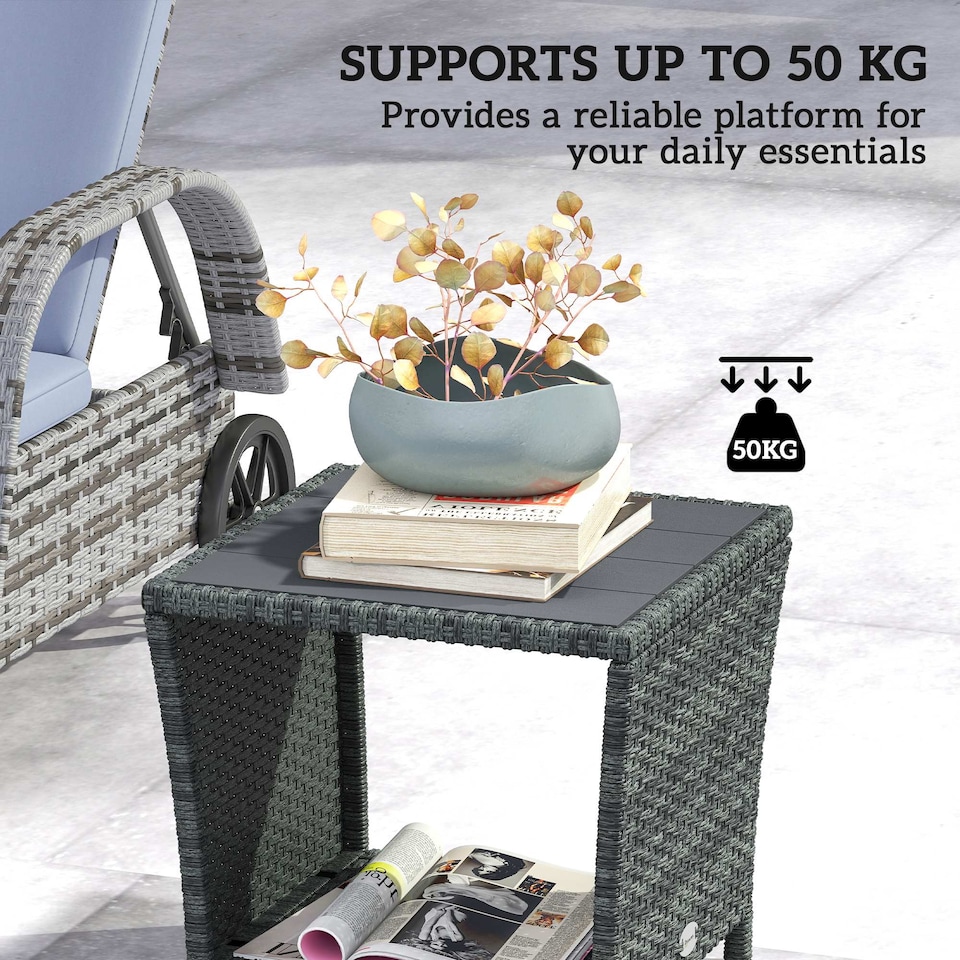 image 1 of Outsunny Side Table 2-Tier with Storage Shelf/Grey | Grey | Grey, Dark Grey | 45 x 45 x 43 cm