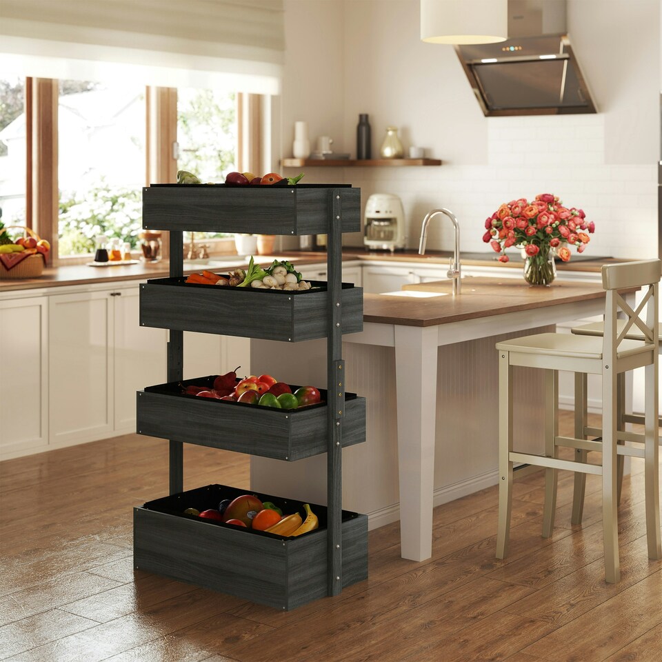 image 1 of Outsunny Raised Garden Bed Wooden Plant Stand Grey Grey