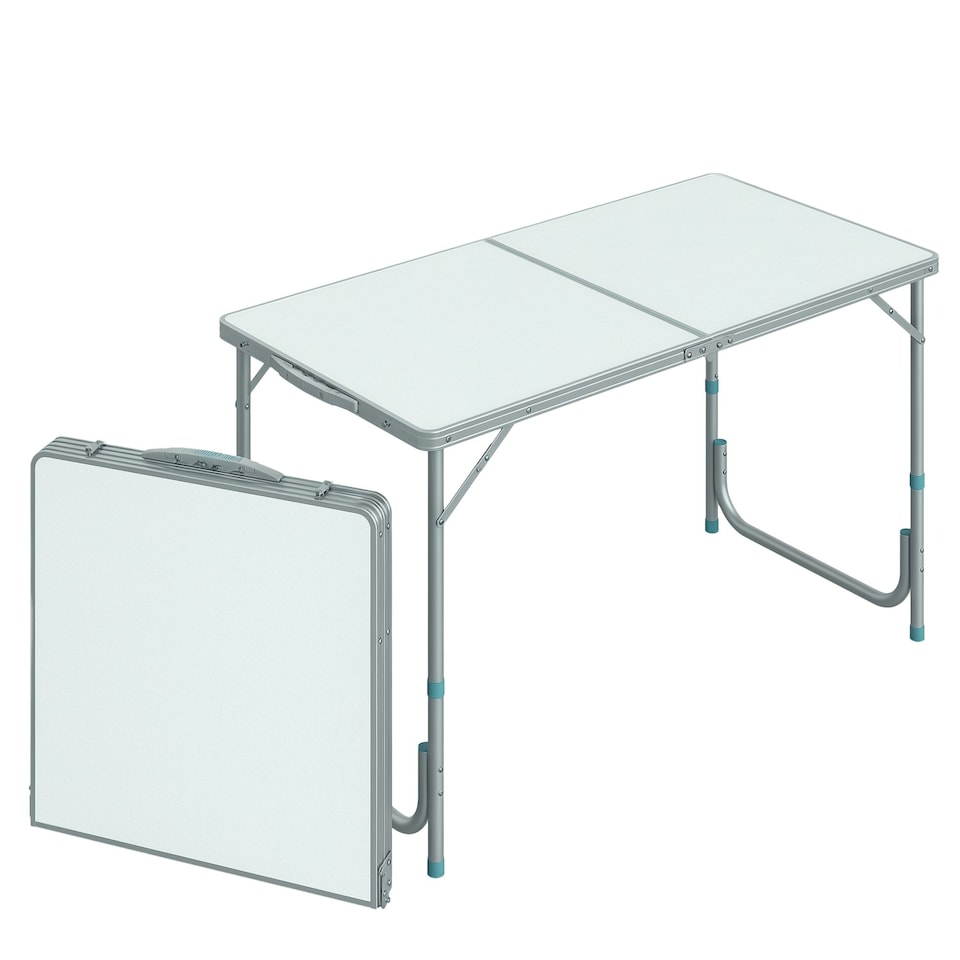 image 1 of Outsunny 4FT Garden Outdoor Camping Table Portable Folding Picnic Table Aluminium Frame with Adjustable Height 120L x 60W x 70H cm