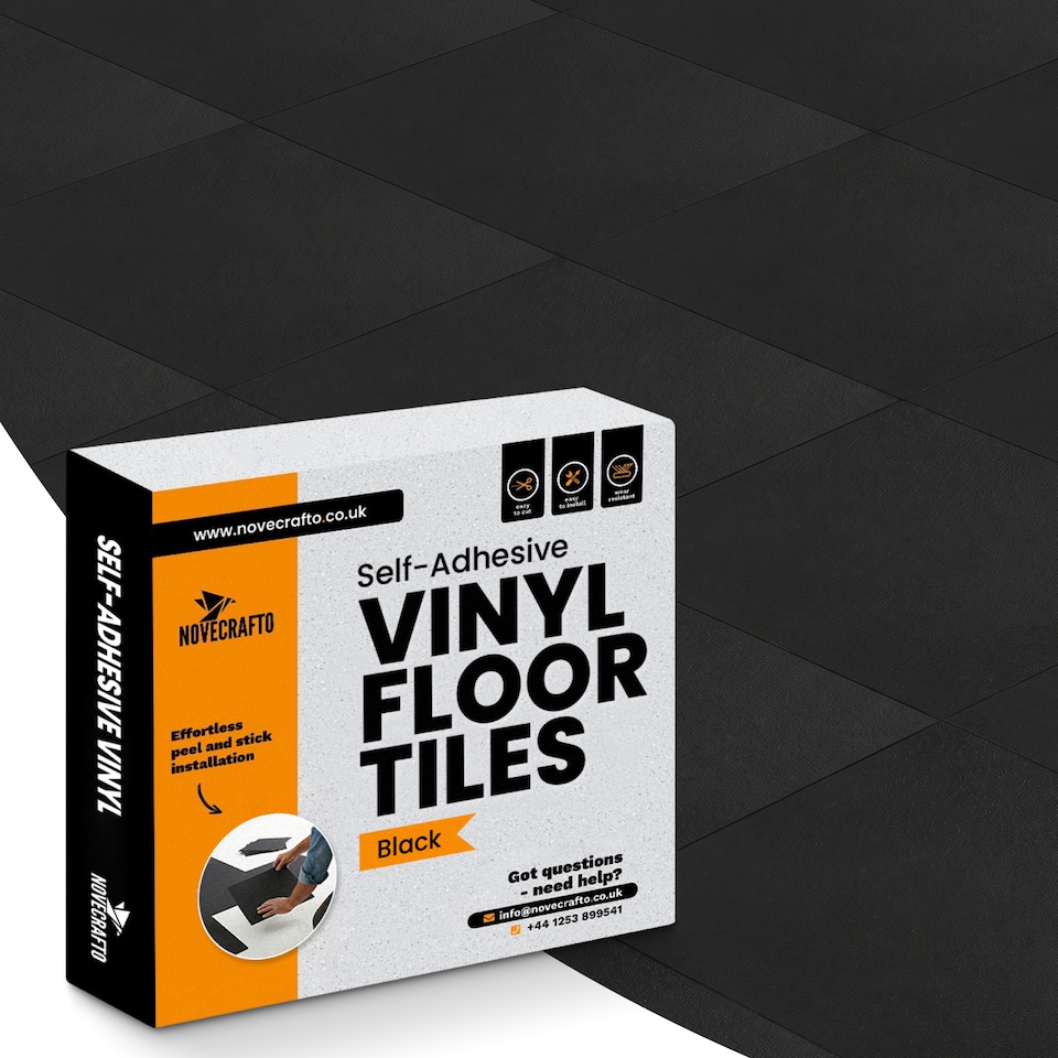 image 1 of NOVECRAFTO Vinyl Floor Tile – Self Adhesive 12x12 in – Black Checkerboard – Peel & Stick for Kitchen, Bathroom & Living Room – Waterproof & Easy DIY | Black | 2.79 sqm