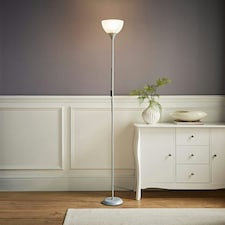ValueLights Dalby Chrome Uplighter Floor Lamp White Shade & Bulb | Silver