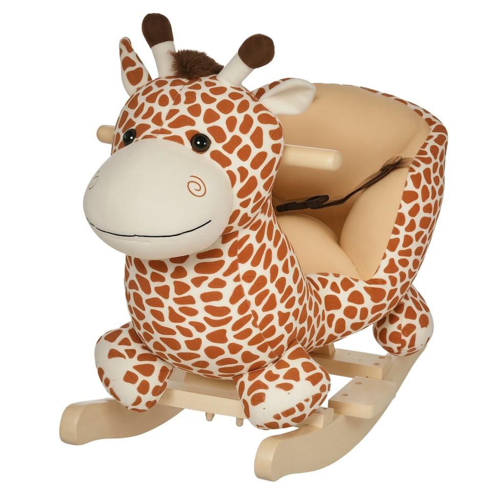 image 1 of HOMCOM Baby Rocking Horse Kids Ride on Giraffe Plush Toy W/ 32 Song Seat Belt