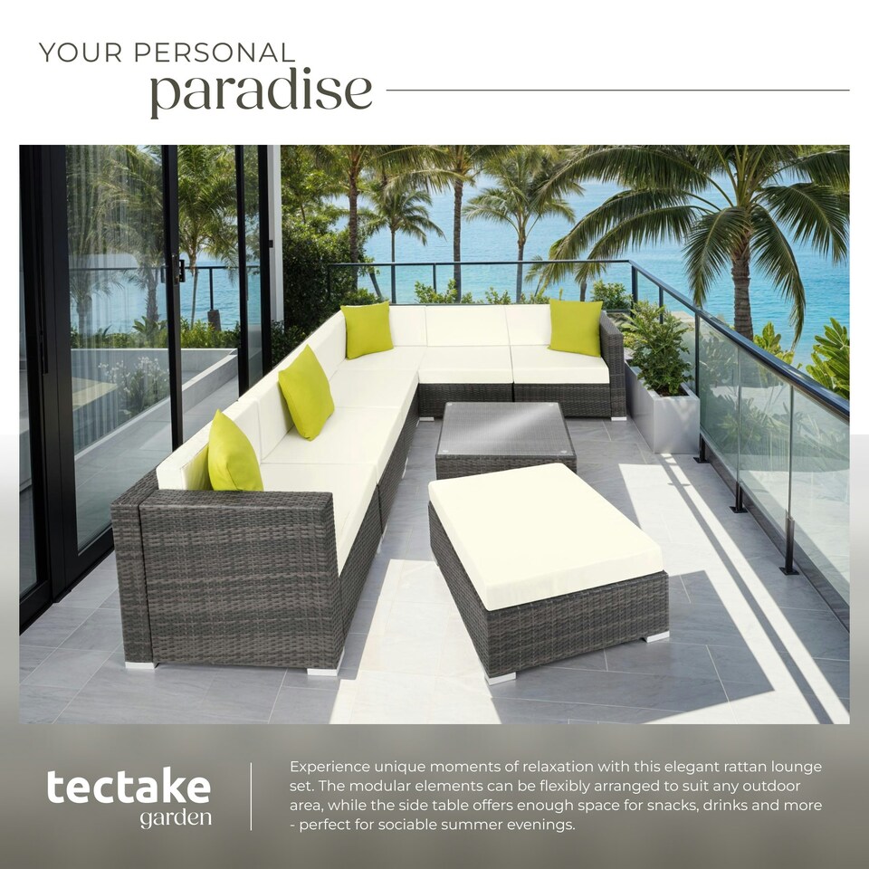 image 1 of Garden Furniture Set Marbella - 7 seater outdoor corner sofa, table, thick cushions - Grey